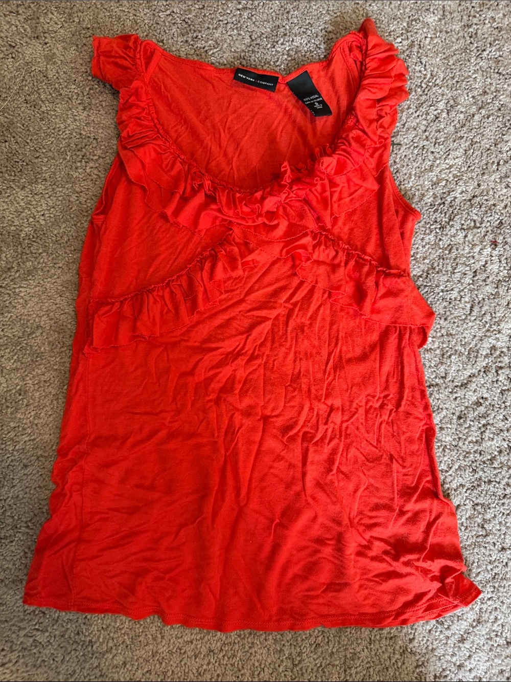 New York & Company Bright orange Ruffle Scoop Neck Tank